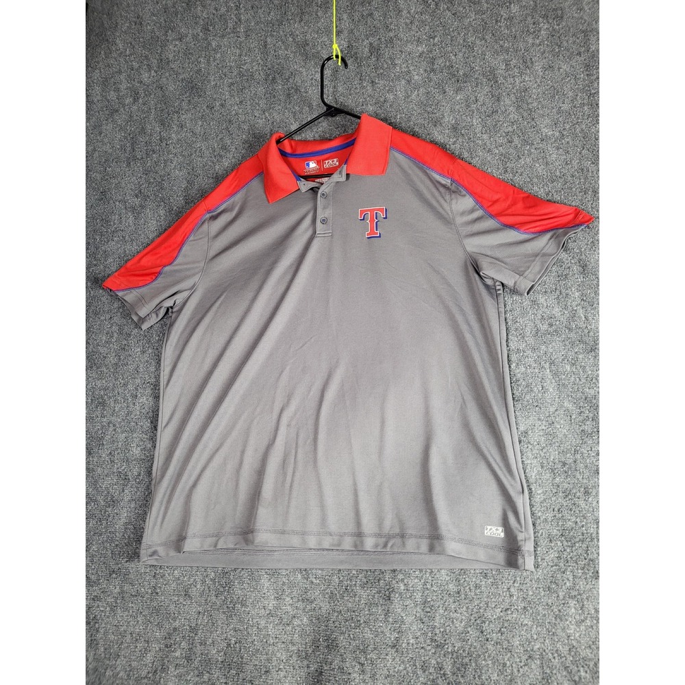 MLB Texas Rangers Polo‎ Shirt TX3 Cool Gray Red Mens Sz 2XL Baseball Sportswear